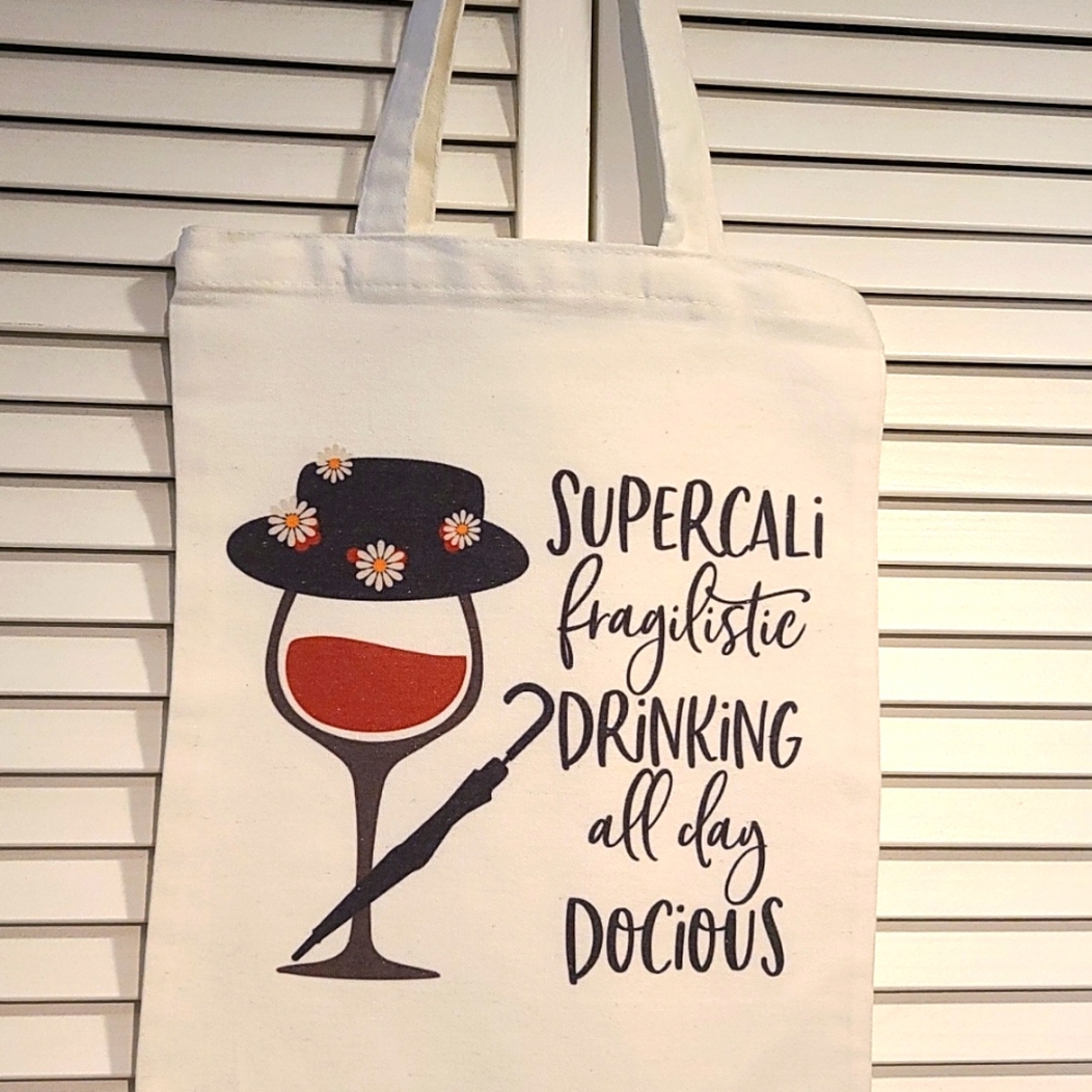 Disney Themed Adult "Mary Poppins " White Canvas shoulder Tote Bag